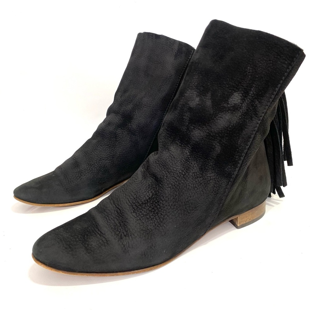 Zara Women’s Fringe Ankle Boots Booties 8 / 39 Black Suede Pointed Toe Pull On
